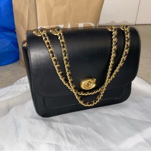 Coach Black Leather Bag with Gold Chain